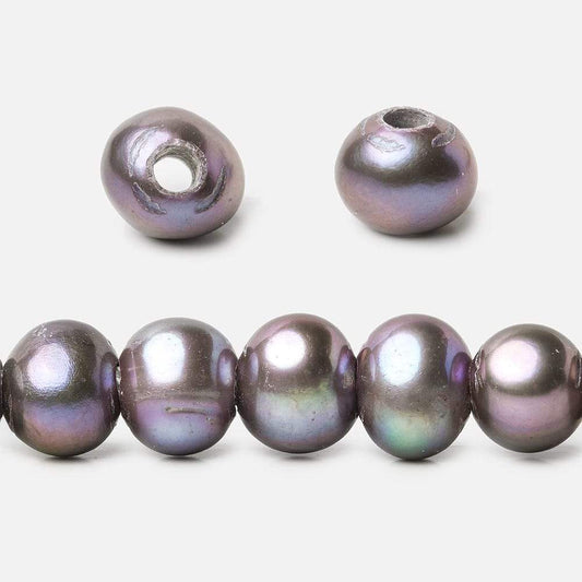 8x6-9x7mm Tri Color Peacock 2.5mm Large Hole Off Round Freshwater Pearl 15 inch 58 pcs