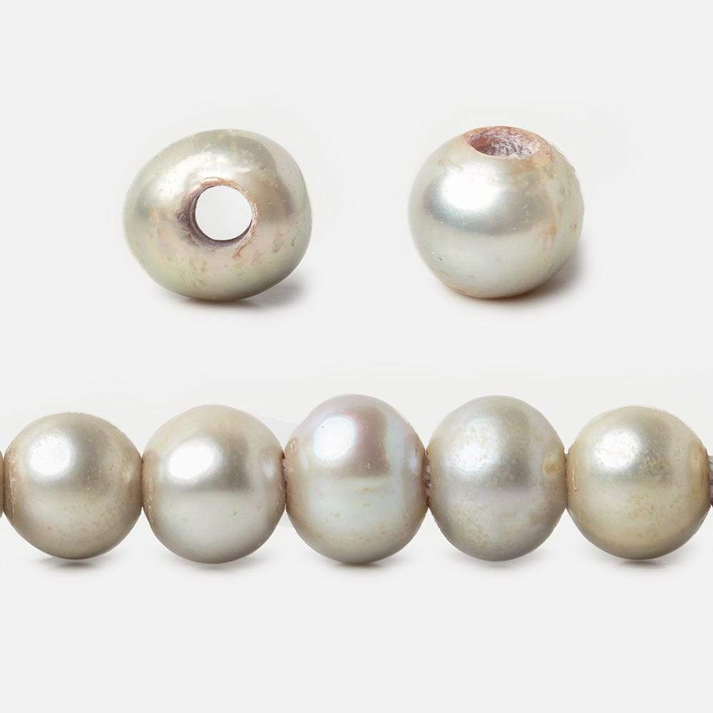 8x6-9x7mm Venetian Silver 2.5mm Large Hole Off Round Freshwater Pearl 15 inch 58 pcs