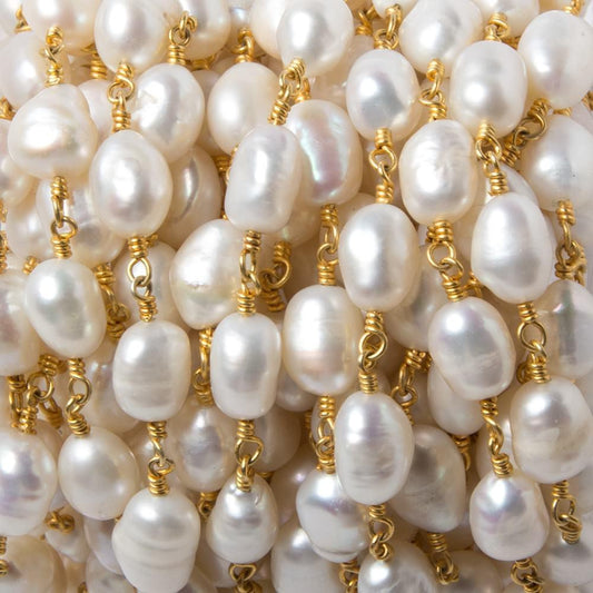 8x6mm-10x7mm Off White Baroque Pearl Vermeil Chain 20 pcs