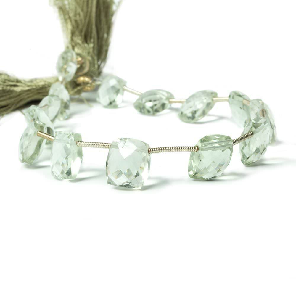 8x6-10x8mm Prasiolite Top Drilled Faceted Cushion Beads 8 inch 14 pieces