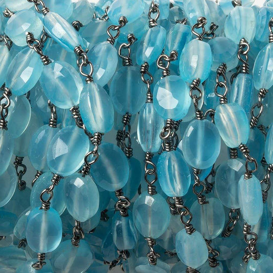 8x6mm Blue Chalcedony faceted Oval Black Gold Chain by the foot 23 pieces