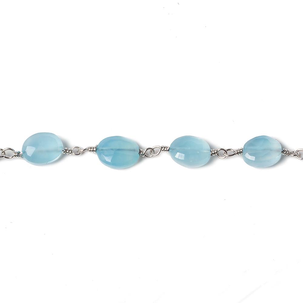 8x6mm Blue Chalcedony faceted Oval Silver Chain by the foot 23 pieces