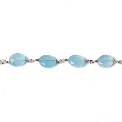 8x6mm Blue Chalcedony faceted Oval Silver Chain by the foot 23 pieces