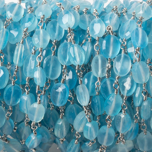 8x6mm Blue Chalcedony faceted Oval Silver Chain by the foot 23 pieces