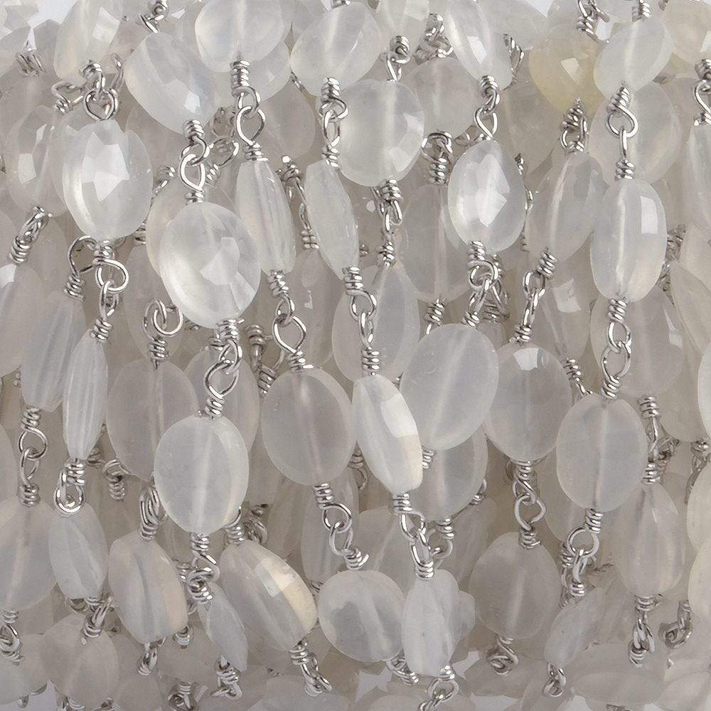 8x6mm Champagne Chalcedony faceted Oval Silver plated Chain by the foot 22 pieces