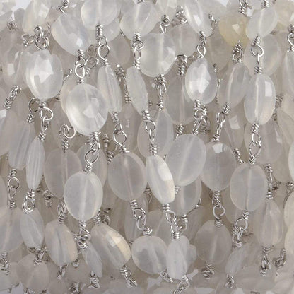 8x6mm Champagne Chalcedony faceted Oval Silver plated Chain by the foot 22 pieces
