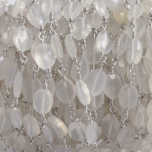 8x6mm Champagne Chalcedony faceted Oval Silver plated Chain by the foot 22 pieces