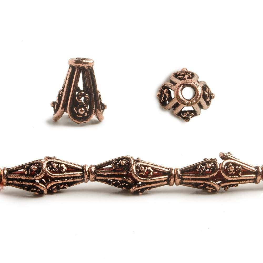 8x6mm Copper Bead Cap Bali Style Scrollwork 8 inch 28 pcs