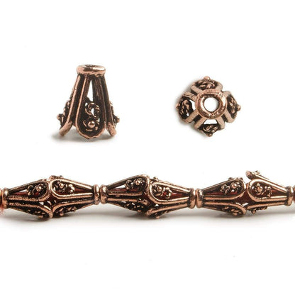 8x6mm Copper Bead Cap Bali Style Scrollwork 8 inch 28 pcs