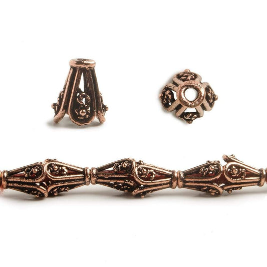 8x6mm Copper Bead Cap Bali Style Scrollwork 8 inch 28 pcs