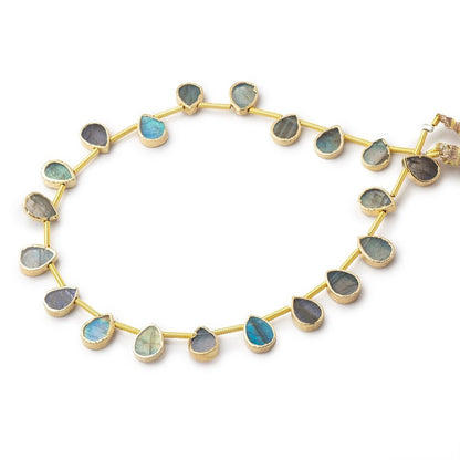 8x6mm Gold Leafed Labradorite Plain Pear Strand 20 Beads