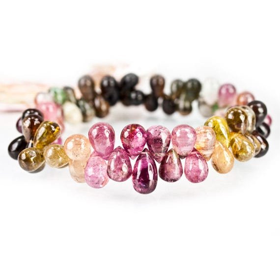 8x6mm Multi-color Tourmaline Plain Tear Drop Beads 8 inch 67 pieces