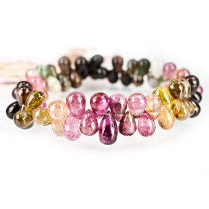 8x6mm Multi-color Tourmaline Plain Tear Drop Beads 8 inch 67 pieces