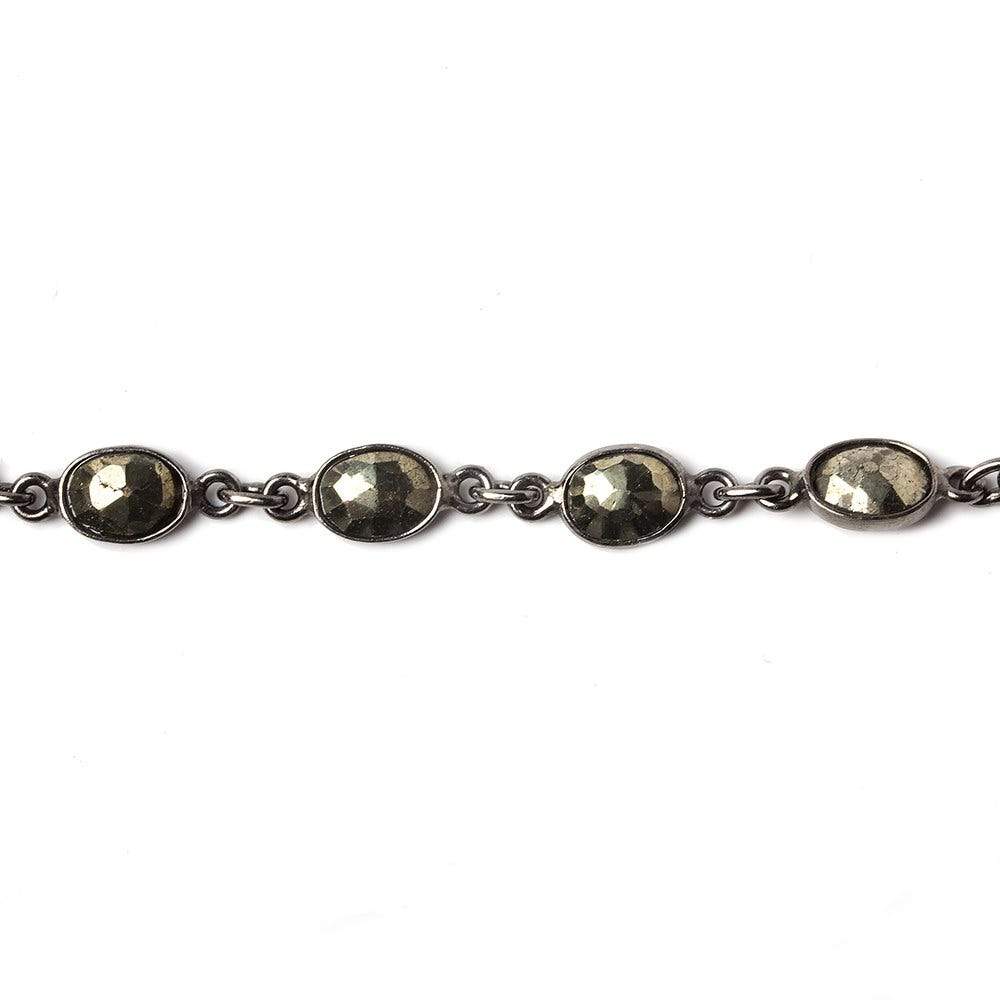 8x6mm Pyrite oval Oxidized Silver .925 Bezeled Chain by the foot 21pcs