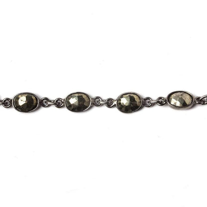 8x6mm Pyrite oval Oxidized Silver .925 Bezeled Chain by the foot 21pcs