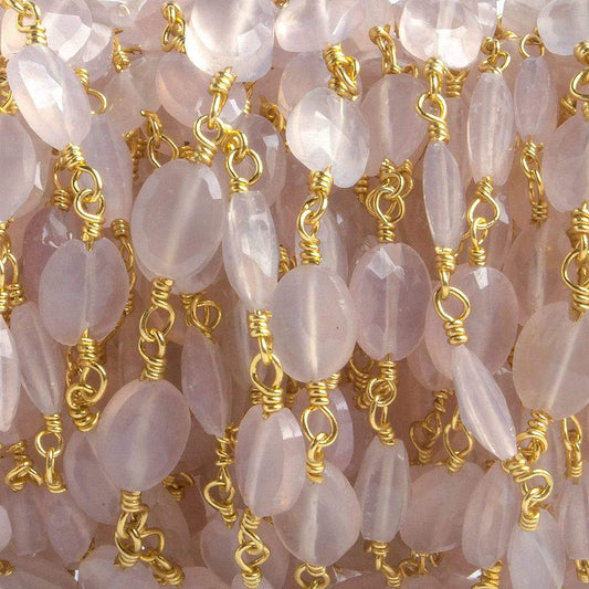8x6mm Rose Chalcedony faceted Oval Gold plated Chain by the foot 22 pieces