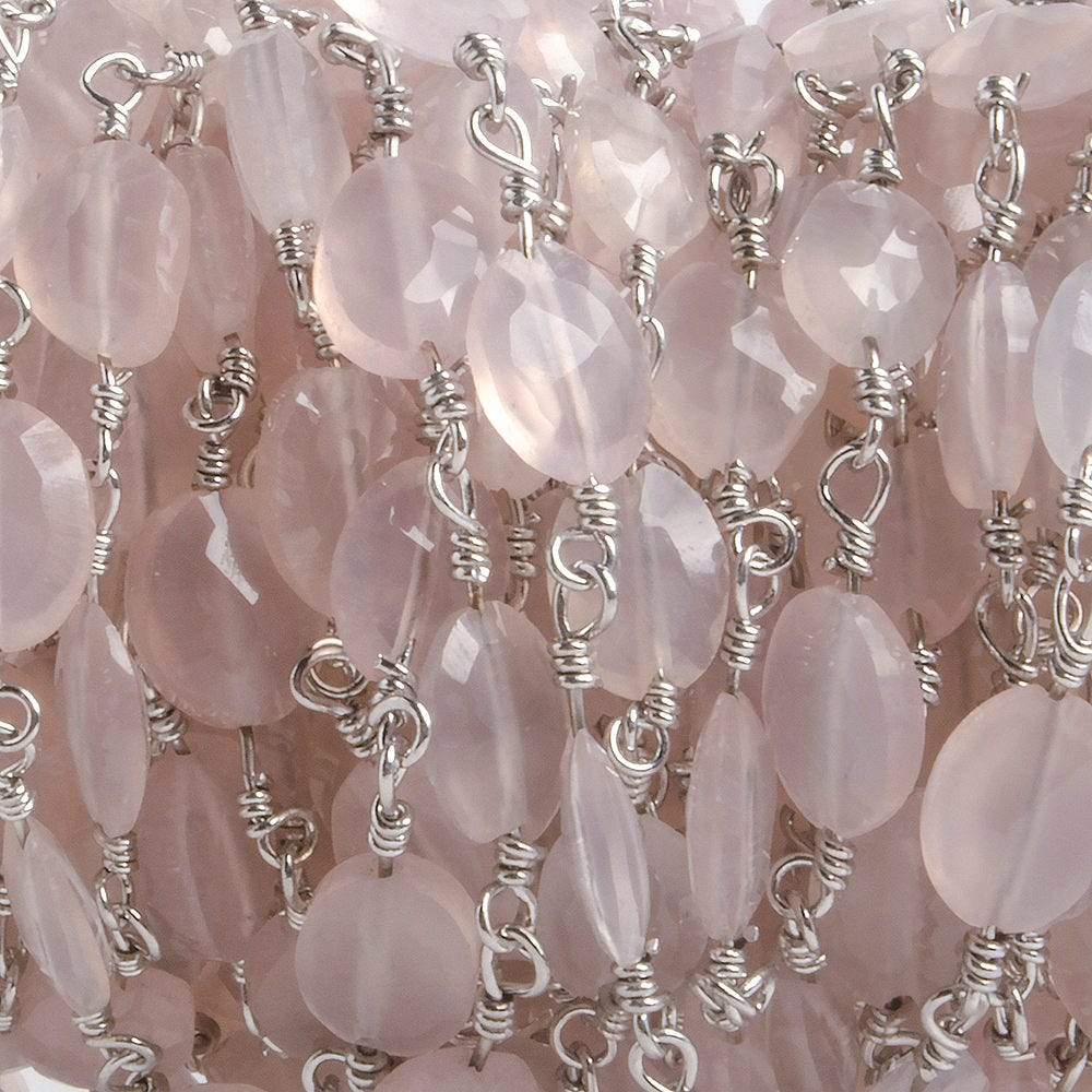 8x6mm Rose Chalcedony faceted Oval Silver plated Chain by the foot 22 pieces
