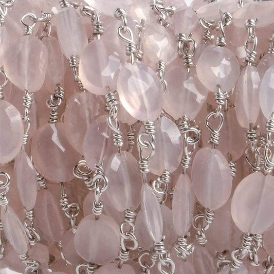 8x6mm Rose Chalcedony faceted Oval Silver plated Chain by the foot 22 pieces