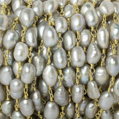8x6mm Silver Baroque straight drilled Gold Chain by the foot 20 pieces