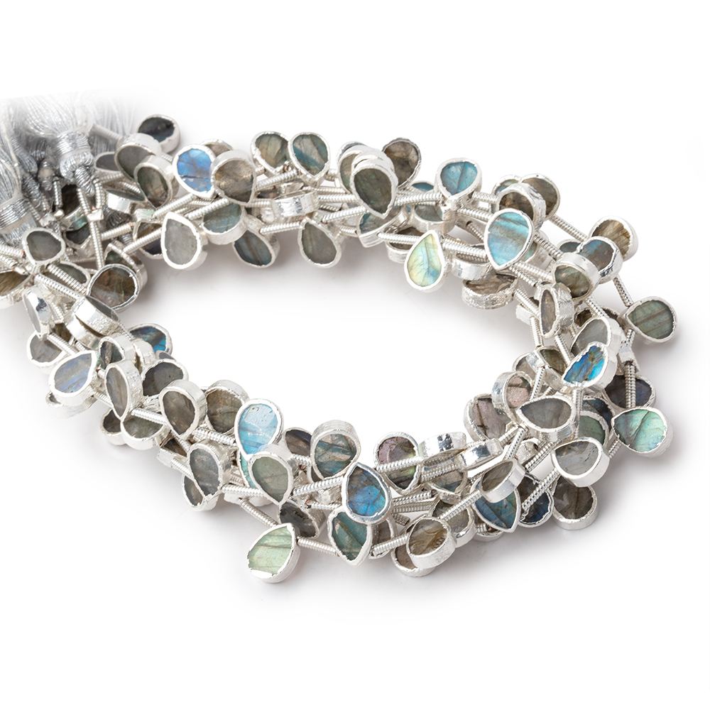 8x6mm Silver Leafed Labradorite Plain Pear Strand 20 Beads