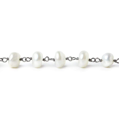 8x6mm White center drilled Keshi Pearl Black Gold plated Chain by the foot 31pc