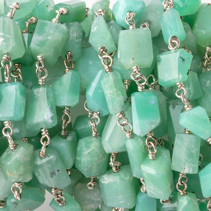 8x7-10x8mm Chrysoprase Faceted Nuggets on .925 Silver Chain by the Foot 19 Beads
