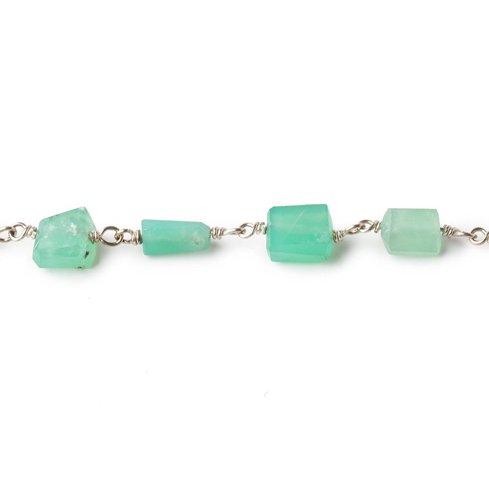 8x7-10x8mm Chrysoprase Faceted Nuggets on .925 Silver Chain by the Foot 19 Beads