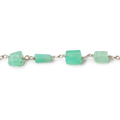 8x7-10x8mm Chrysoprase Faceted Nuggets on .925 Silver Chain by the Foot 19 Beads