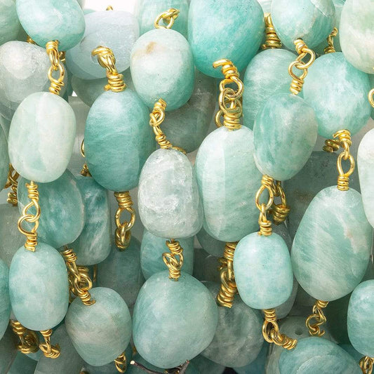 8x7-10x8mm Matte Amazonite plain nugget Gold plated Chain by the foot