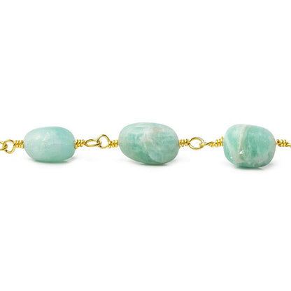 8x7-10x8mm Matte Amazonite plain nugget Gold plated Chain by the foot