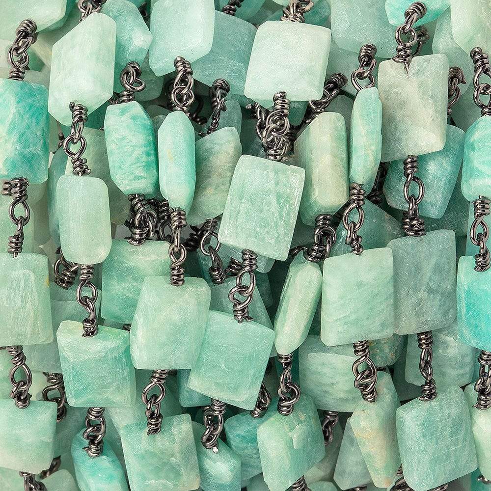 8x7-11x7mm Amazonite Bevel Faceted Rectangle Black Gold plated Chain by the foot 18 beads