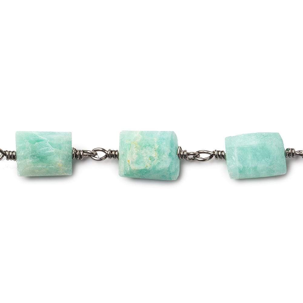 8x7-11x7mm Amazonite Bevel Faceted Rectangle Black Gold plated Chain by the foot 18 beads