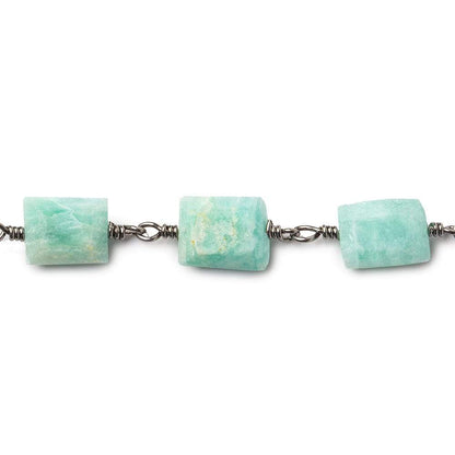 8x7-11x7mm Amazonite Bevel Faceted Rectangle Black Gold plated Chain by the foot 18 beads