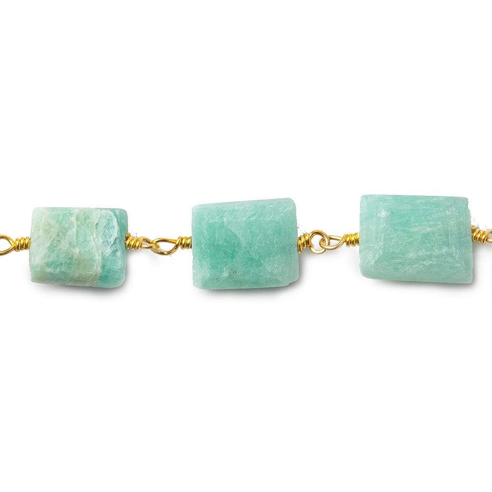8x7-11x7mm Amazonite Bevel Faceted Rectangle Gold plated Chain by the foot 18 beads