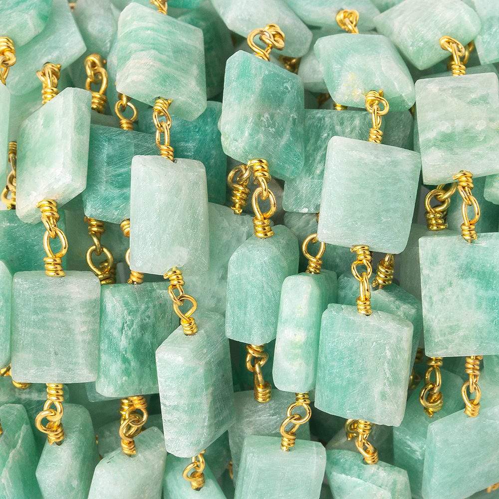 8x7-11x7mm Amazonite Bevel Faceted Rectangle Gold plated Chain by the foot 18 beads