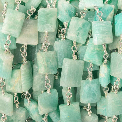 8x7mm - 11x7mm Matte Amazonite Bevel Faceted Rectangle Silver plated Chain