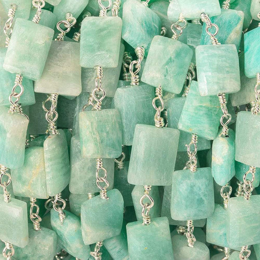 8x7mm - 11x7mm Matte Amazonite Bevel Faceted Rectangle Silver plated Chain