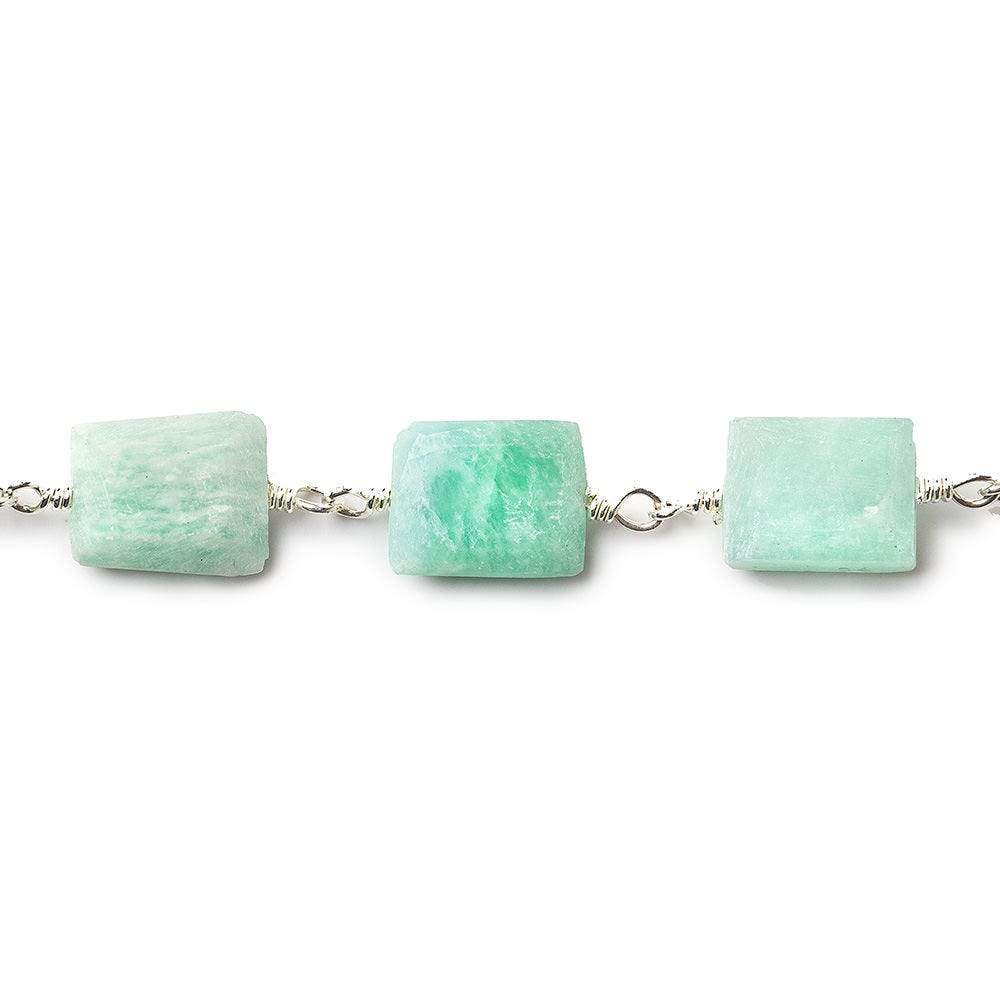 8x7mm - 11x7mm Matte Amazonite Bevel Faceted Rectangle Silver plated Chain