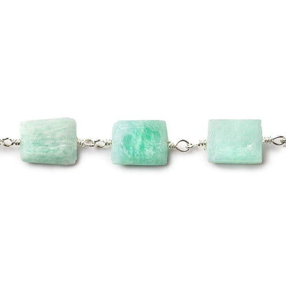 8x7mm - 11x7mm Matte Amazonite Bevel Faceted Rectangle Silver plated Chain