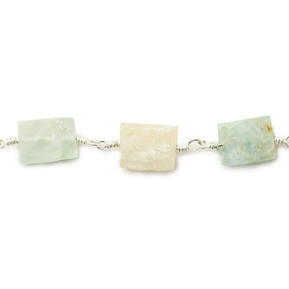 8x7-11x7mm Aquamarine Bevel Faceted Rectangle Silver plated Chain by the foot 18 beads
