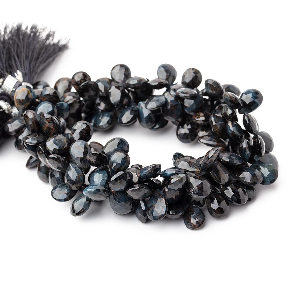 8x7-11x7mm Hawk's Eye Faceted Pear Beads 8 inch 54 pieces