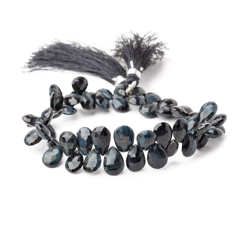 8x7-11x7mm Hawk's Eye Faceted Pear Beads 8 inch 54 pieces