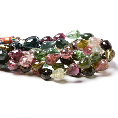 8x7-11x7mm Multi Color Tourmaline Faceted Tear Drop Beads 8 inch 18 pieces