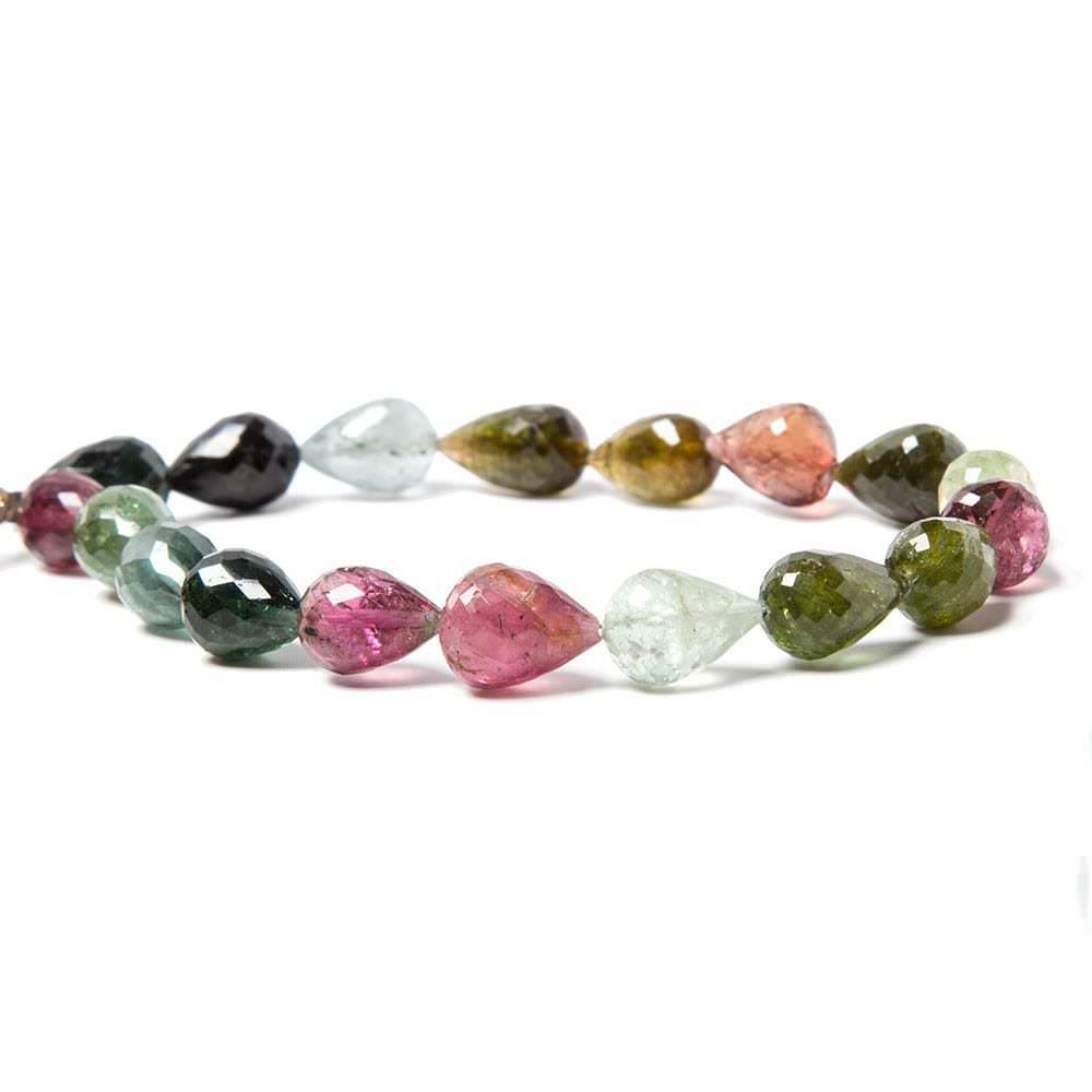 8x7-11x7mm Multi Color Tourmaline Faceted Tear Drop Beads 8 inch 18 pieces