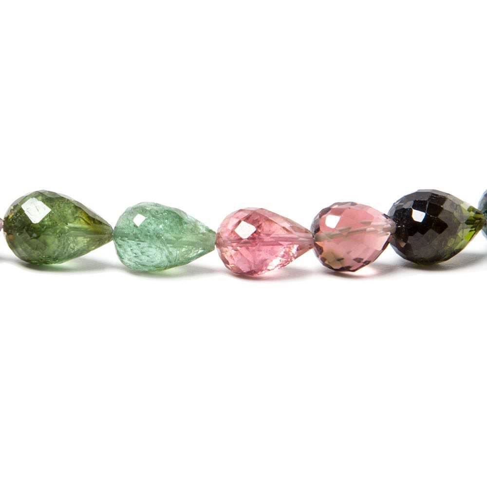 8x7-11x7mm Multi Color Tourmaline Faceted Tear Drop Beads 8 inch 18 pieces