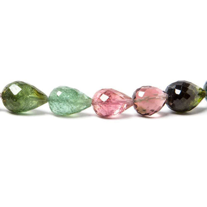 8x7-11x7mm Multi Color Tourmaline Faceted Tear Drop Beads 8 inch 18 pieces