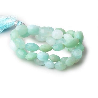 8x7-11x8mm Blue Peruvian Opal Straight Drilled Faceted Ovals 16 inch 44 Beads