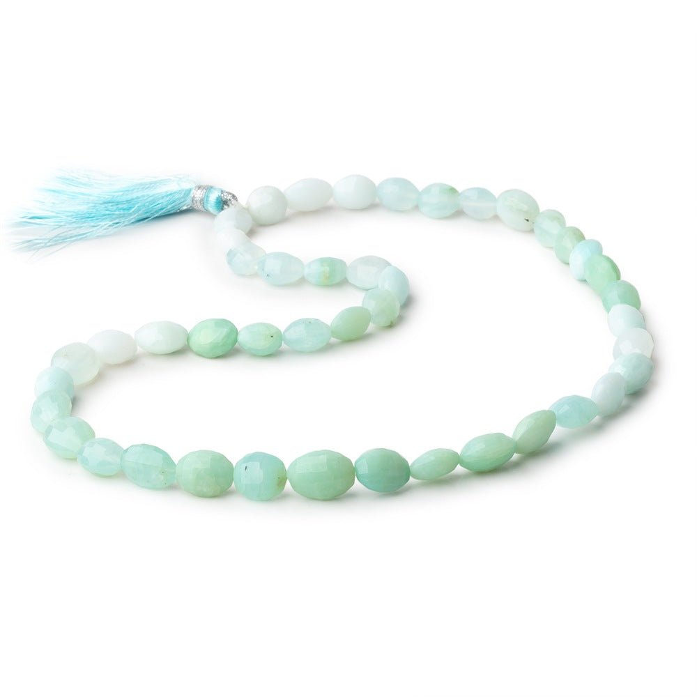 8x7-11x8mm Blue Peruvian Opal Straight Drilled Faceted Ovals 16 inch 44 Beads