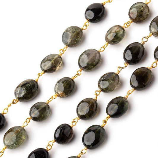 8x7-11x8mm Green Tourmaline Plain Ovals on Vermeil Chain Lot of 30 inches