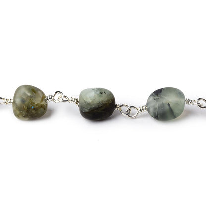 8x7-12x9mm Matte Dendritic Prehnite plain nugget Silver plated Chain by the foot
